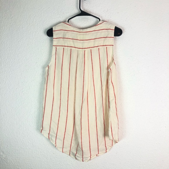 C&C Linen Striped Top Button Down Sleeveless Beige Red M - Picture 6 of 6